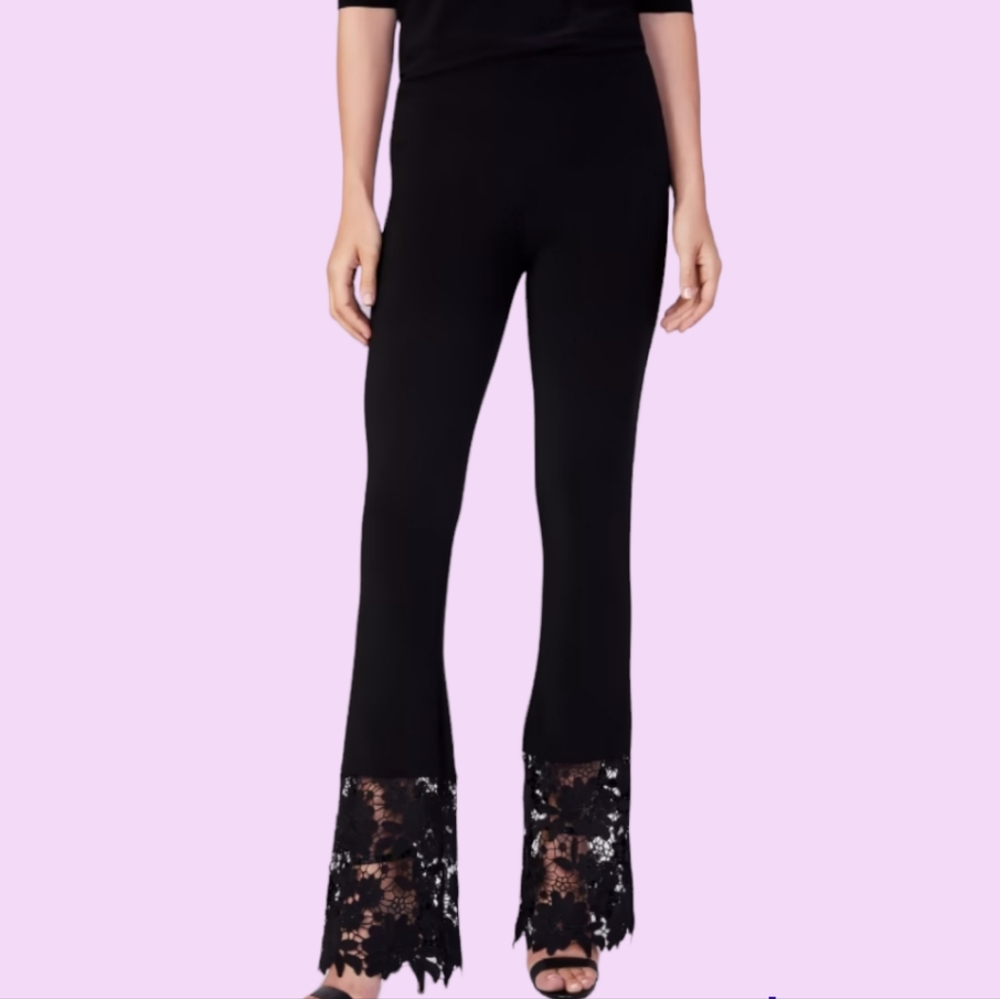 Joseph Ribkoff Lace Trim Flared Pants Black Size 6